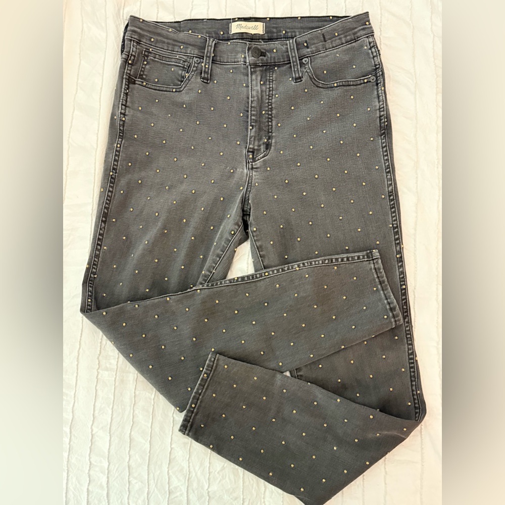 Madewell Women's Black Grey 10" High Rise Skinny Jeans Metallic Dot Edition 30 - Picture 6 of 16